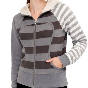 Lululemon Scuba Hoodie Special Edition Gray Stripes Jacket Size 8